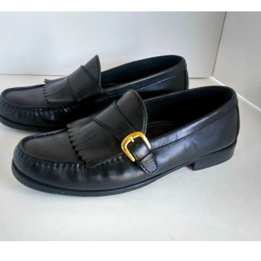 David Taylor Mens Shoes Size 9.5 Brown Leather Buckled Kiltie Slip On Loafers